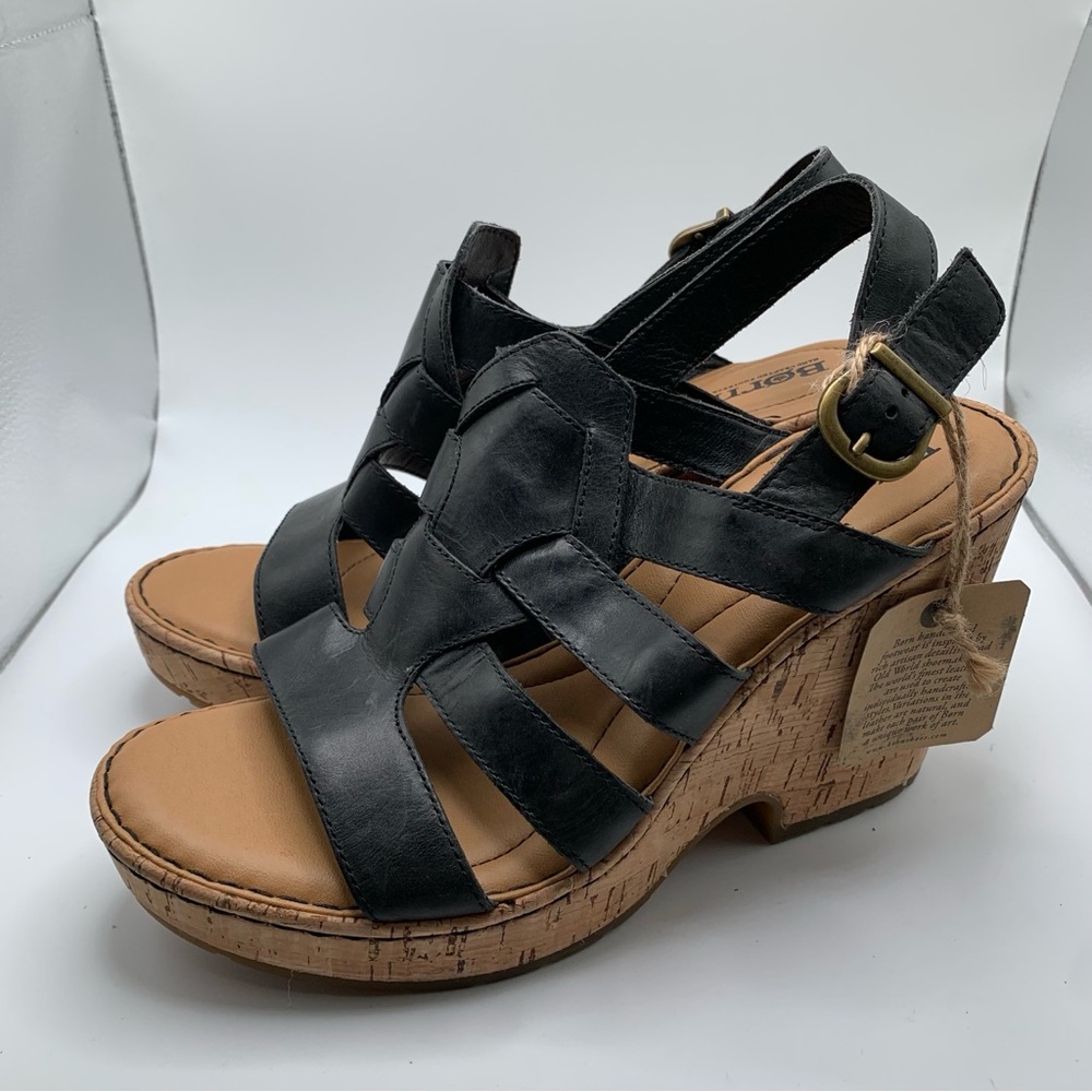 Born Bernese Strappy Cage Leather Strap Platform Cork Wedge Sandal SZ10 1299 - Picture 3 of 8